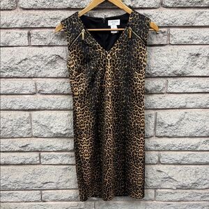 Carmen Marc Valvo Black and Brown Animal Print Mini Dress